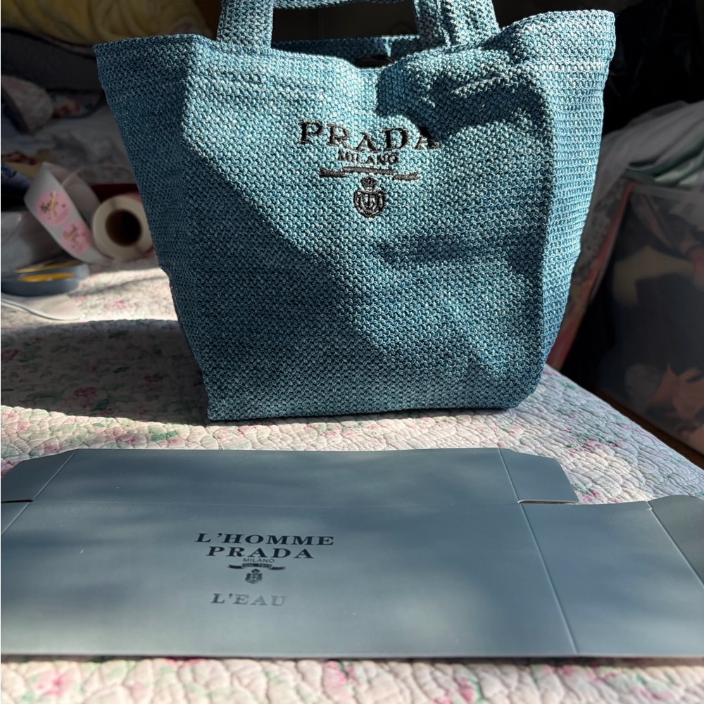 Prada Mini Raffia Tote Bag – Light Blue – GWP (Gift With Purchase) - Picture 12 of 12